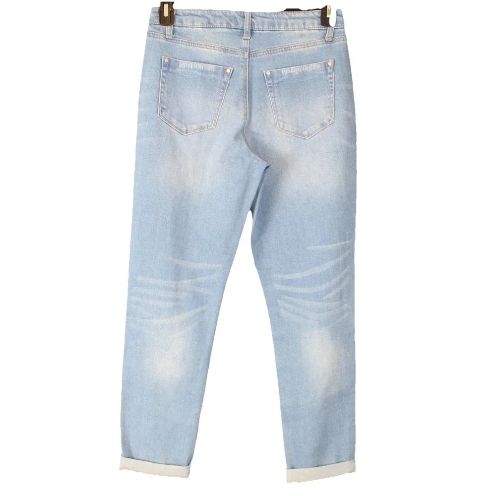 GB Women Jeans Size 7 Blue High Rise Stretch Embellished Distressed Pearl Detail